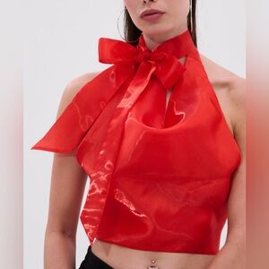 New AKIRA Elegant Red Halter Top with Bow size M